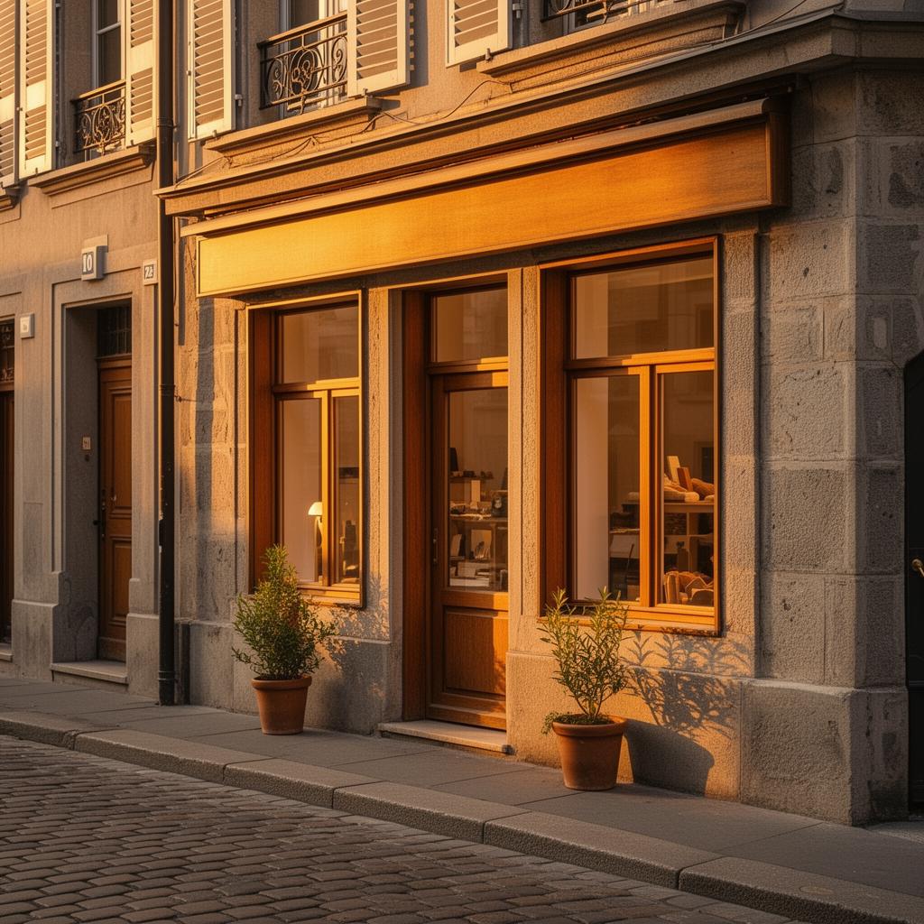 Devanture d'une boutique artisanale à Genève au crépuscule